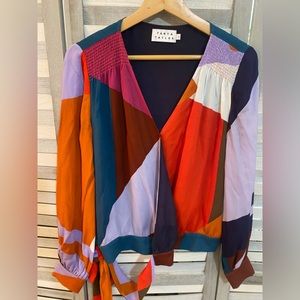 Tanya Taylor long sleeve color block geometric print wrap top